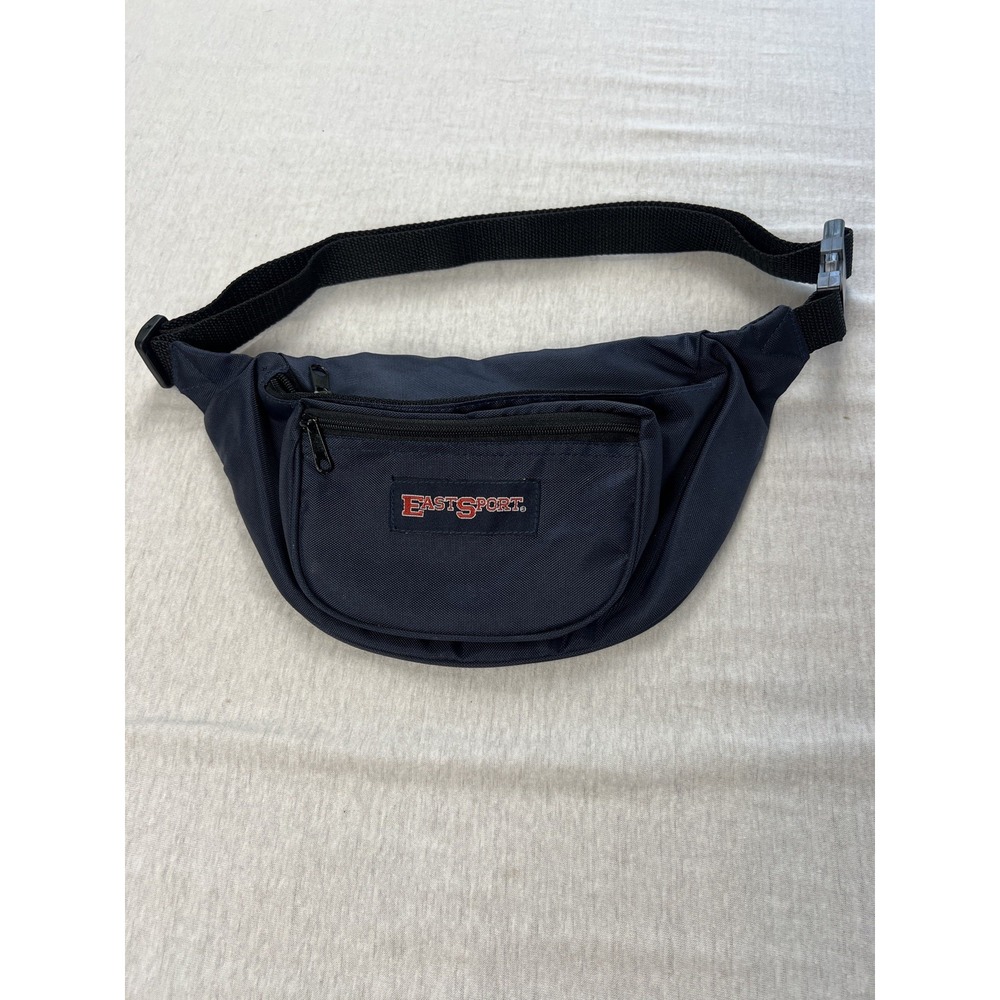 Vintage East Sport Fanny Pack Dark Blue  Zip Waist Bag Festival Summer 3 pockets